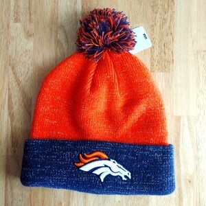 Denver Broncos Womens Hat Roll Cuff Metallic Pom Embroidered Logo NFL New